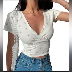 Rare Brandy Melville Floral Amara Crop Top Y2K Babydoll Date Night Boho Size OS